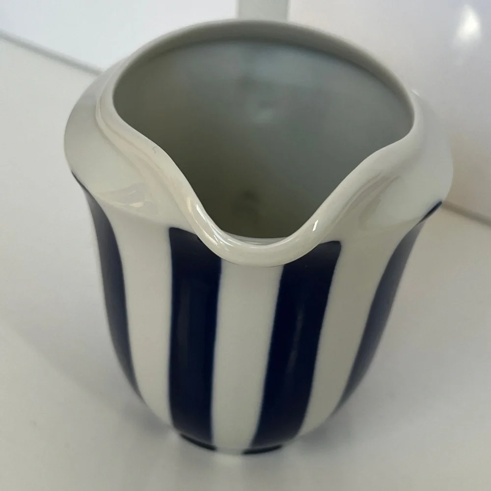 Vintage Lyngby Denmark Blue & White Striped Porcelain Creamer